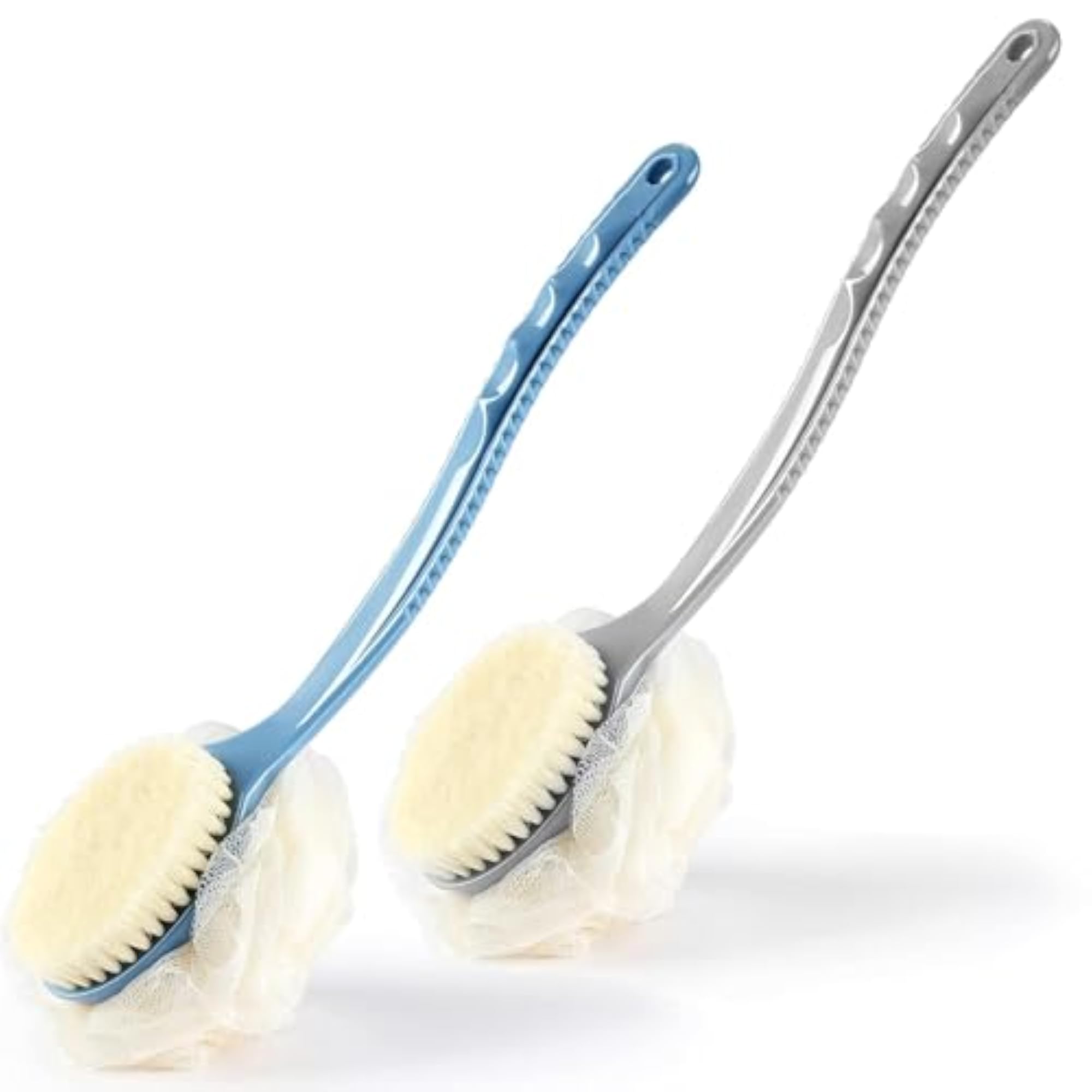2 in 1 Shower Sponge with Handle, Exfoliating Brush Set of 2